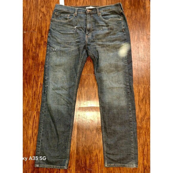 Mens Signature Levi Strauss & Co. Straight Fit Distressed Blue Denim Jeans Sz 36 - Picture 1 of 11